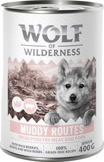 Wolf Of Wilderness Våtfôr Junior “Expedition” Muddy Routes Fjærkre Med Gris 6 X 400 G