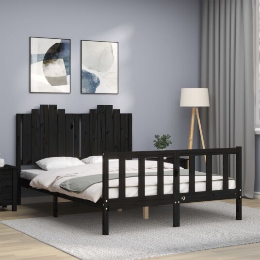 vidaXL Sengeramme med hodegavl svart 140x190 cm heltre