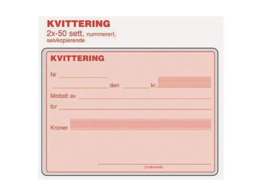 Kvittering Emo A6 selvkopi. 2x50set num Kvittering Emo A6 selvkopi. 2x50set num