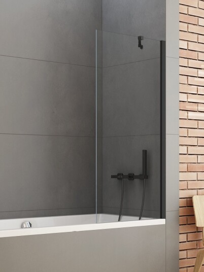 NEW SOLEO Fast Badekarvegg med diagonal beslag Black Matt 100x140