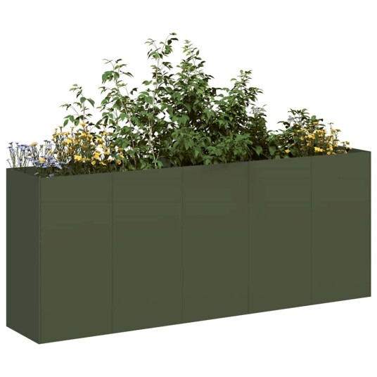 vidaXL Plantekasse olivengrønn 200x40x80 cm kaldvalset stål