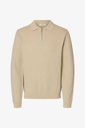Selected Homme Genser slhDane LS Knit Struc Half Zip Polo Grå Selected Homme Genser slhDane LS Knit Struc Half Zip Polo Grå