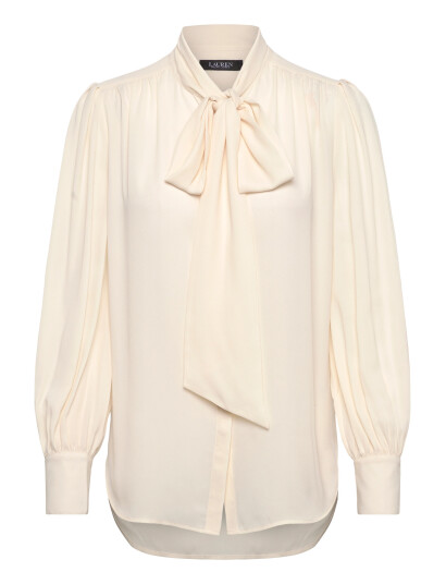 Lauren Ralph Lauren Georgette Tie Neck Blouse CreaM