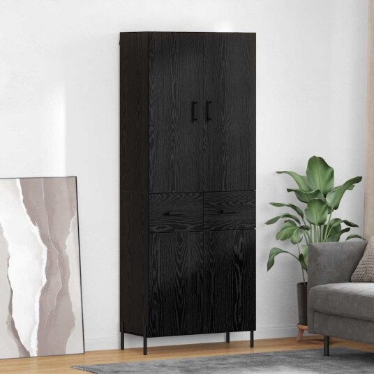 Høyskap Veggmontert Svart Eik 69,5 x 34 x 180 cm Konstruert tre