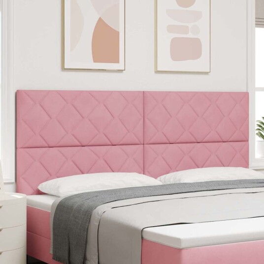 LED sengegavl med LED stripelys Geometrisk Rosa 200 cm Fløyel