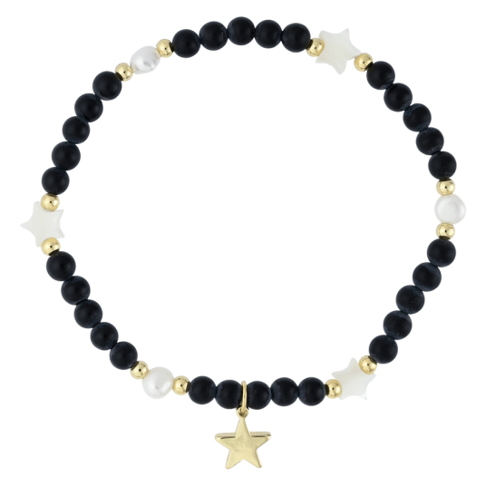 DARK Stone Bead Bracelet With Mop Star & Pearls Matte Black DARK Stone Bead Bracelet With Mop Star & Pearls Matte Black