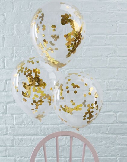Ginger Ray Ginger Ray 5 stk 30 cm Gjennomsiktige Ballonger med Gullfarget Konfetti Plukk og Miks PM 196