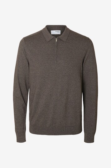 Selected Homme Genser slhBerg LS Half Zip Polo Grå Selected Homme Genser slhBerg LS Half Zip Polo Grå