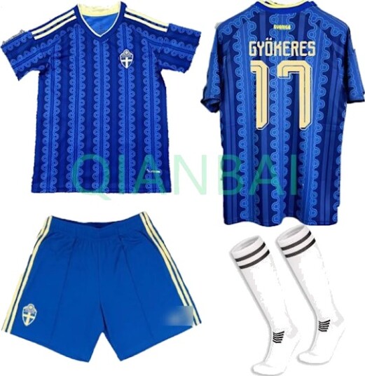 2026 Sverige Fotballdrakt Borte Gyokeres 17 Isak 9 Fotballsett Trøye Shorts Sokker Nordisk Fansett Voksen Barn*S*Størrelse 17 + sokker
