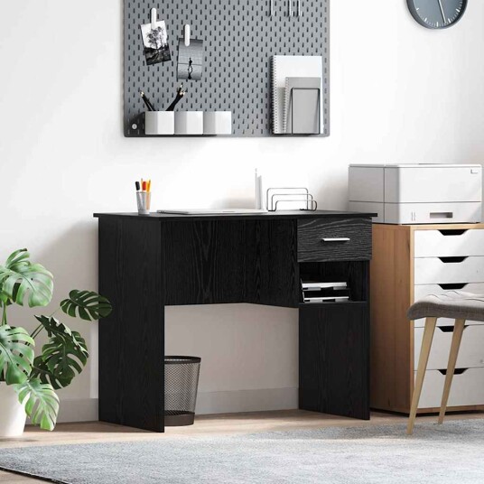 Skrivebord med Oppbevaring Svart Eik 90x49.5x75 cm Konstruert Tre