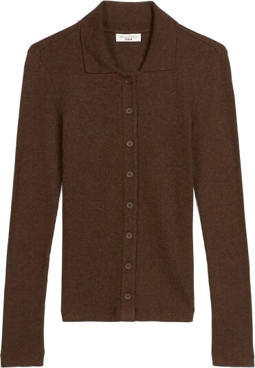 Marc O"Polo Jersey Blouse Lsl Polo Collar Rib   ESPRESSO BROWN   M