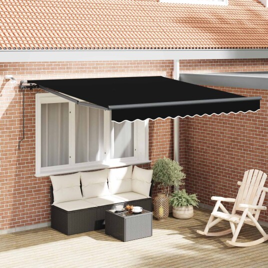 Automatisk Uttrekkbar Markise med LED Svart 350x250 cm Markise Erstatningsstoff for 3.5x2.5 m Ramme Svart