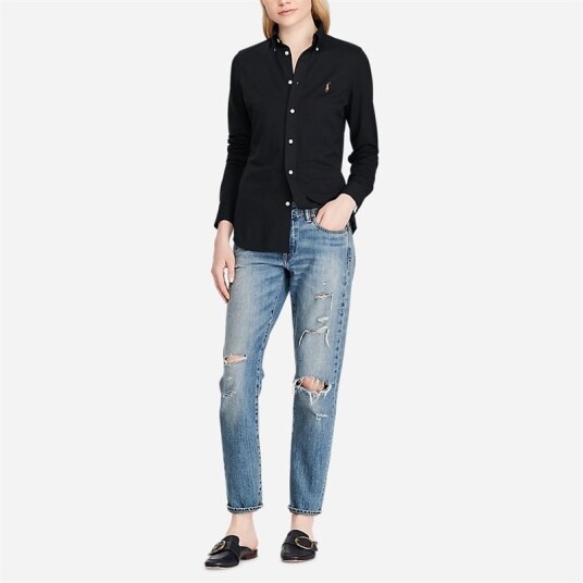 Ralph Lauren Slim Fit Knit Cotton Oxford Shirt Polo Black