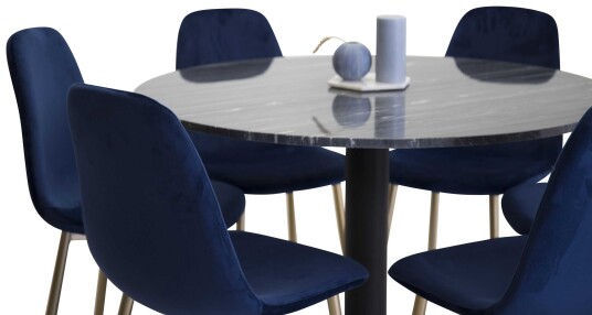 Venture Design Estelle & Polar spisegruppe Svart/blå 6 st stoler & bord 106 cm