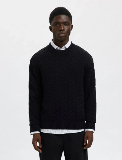 Selected Slhphilip Ls Knit Relaxed Crew Neck - Black - L