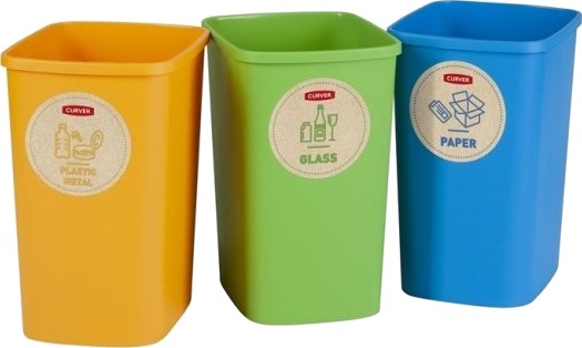 Curver Søppelbokssett Deco Flip Bin Uten Lokk 3X10 L Blå/Grønn/Gul
