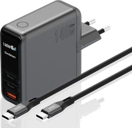 Sandstrøm 140W GaN Display lader+kabel