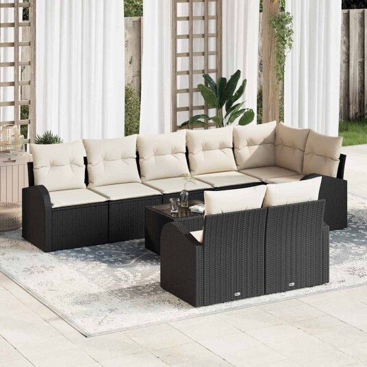 vidaXL Hagesofa Set 9 stk. 8-Antall seter Svart og krem polyrotting