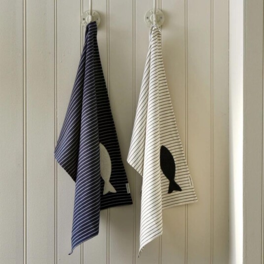 Riviera Maison Long-Island Kjøkkenhåndkle Blå-Hvit 2pk