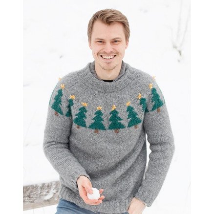 Merry Trees by DROPS Design Genser Strikkeoppskrift str S XXXL