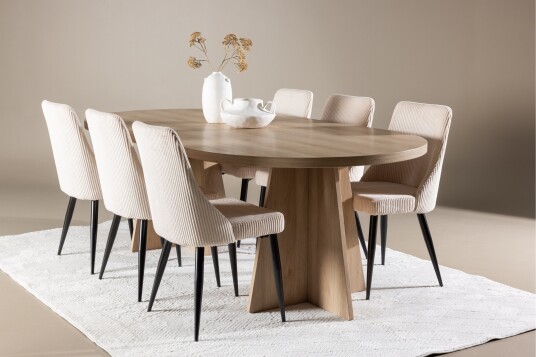 Bootcut Spisegruppe 230 cm Rektangulær med 6 Leone stoler   Whitewash/Beige