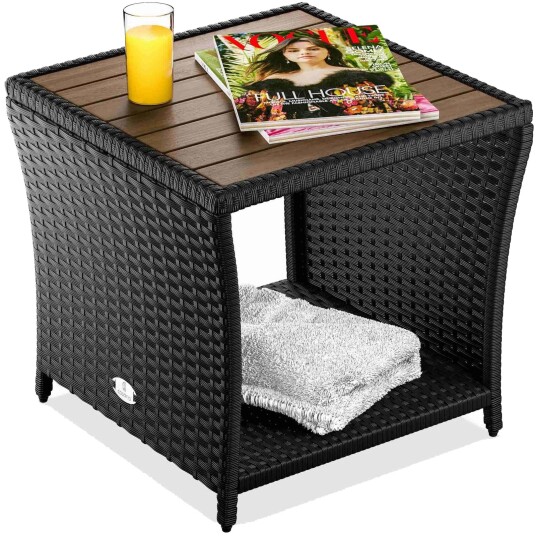 Polyrattan sidebord svart 45x45x40cm