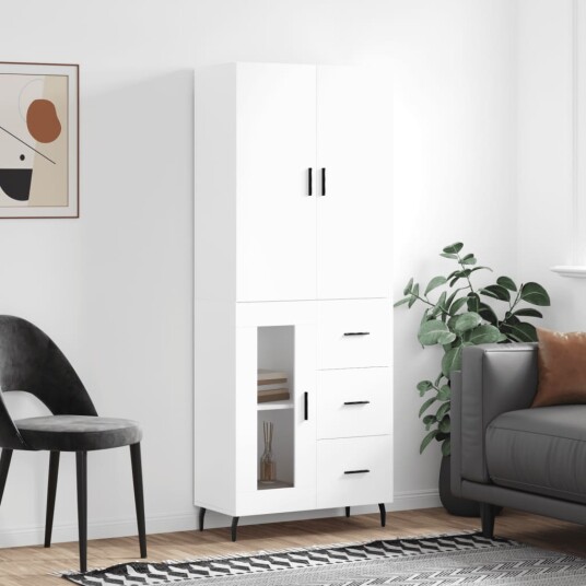 vidaXL Highboard hvit 69,5x34x180 cm konstruert tre 8720845412203
