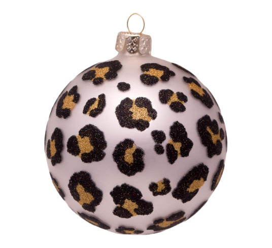 Vondels Glasskule matt sølv med leopardprint H8 cm