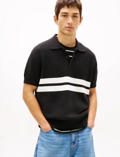 Tommy Jeans Tjm Reg Ss Knitted Polo Black M Tommy Jeans Tjm Reg Ss Knitted Polo Black M