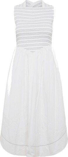 GANNI Washed Stretch Cotton Smock Midi Straps Dress White 36 GANNI Washed Stretch Cotton Smock Midi Straps Dress White 36