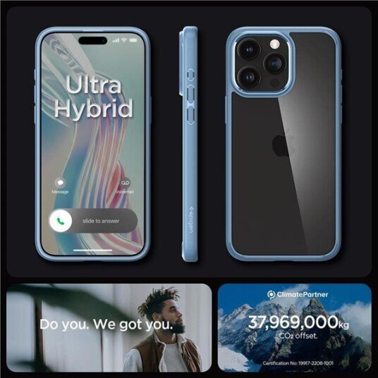 Spigen Crystal Hybrid Mobildeksel til iPhone 15 Pro Max - Blå, 17 cm