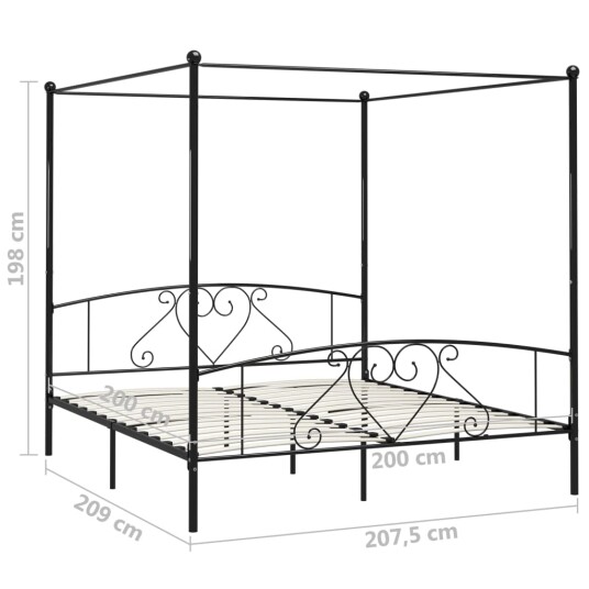 vidaXL Himmelsengeramme svart metall 200x200 cm