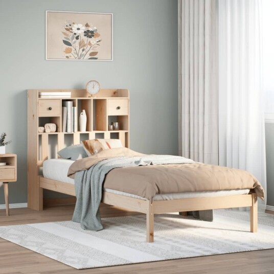  Seng med bokhylle uten madrass 90x190 cm heltre furu 8721158603999