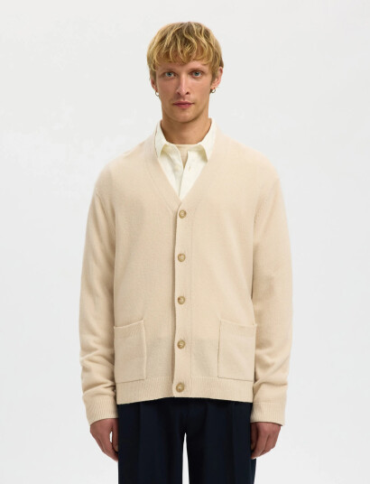 Selected Slhcoba Ls Knit Relaxed V-Neck Cardigan - Cream - XXL