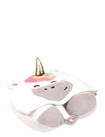Puckator Hoodeazzz Beans & Co Pepper The Cat Plush Memory Foam Travel Pillow & Hood White