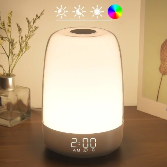 Touch Wake Up Nattlys med soloppgangsimulering vekkerklokke 3 veis dimbar varm hvit nattlampe RGB Ambient Bordlampe Timermodus