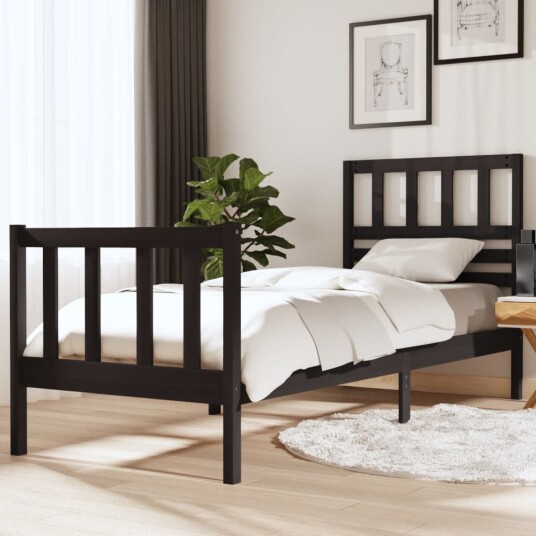 vidaXL Sengeramme svart heltre 75x190 cm 2FT6 Small Single