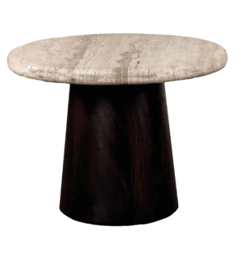 Trend Collection Utah Sofabord Travertin Ø60 x H43 cm – Valnøttfarget Base