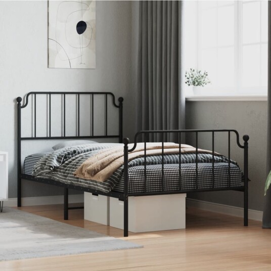 vidaXL Sengeramme i metall med hode- og fotgavl svart 100x190 cm 8721012212084