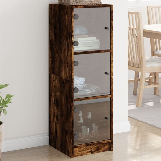 Highboard med glassdører røkt eik 35x37x109 cm