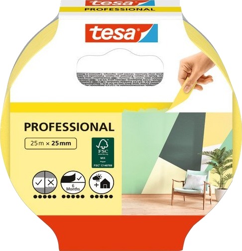 tesa Masking Tape Professional 25m x 25mm Gul