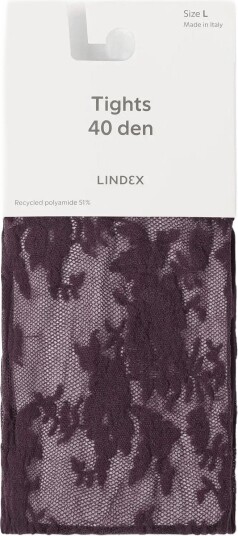 Lindex Tights In Lace 40 Denier DARK RED XL