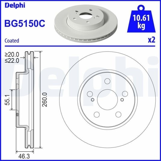 DELPHI BG5150C Bremseskive