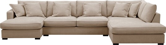 Rossita Lyx 5 seters venstrevendt U formet ekstra dyp sofa med divan og sjeselong i stoff   Lysebrun