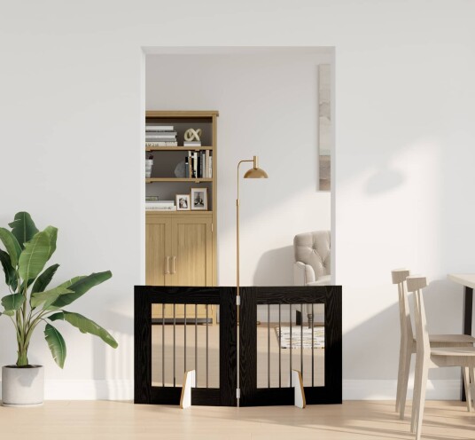 Vidaxl Foldbar Hundegitter Med Stativer 2 Stk. Svart Eik 120.5 cm