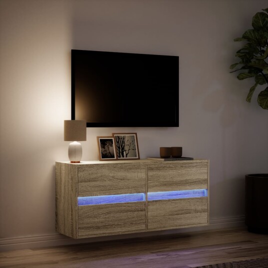 Vegghengt TV-benk med LED sonoma eik 100x31x45 cm 852294 Vegghengt TV-benk med LED sonoma eik 100x31x45 cm 852294