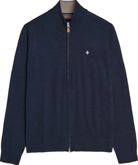 Morris Merino Zip Cardigan - Navy - S