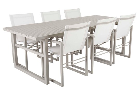 Brafab Vevi matgrupp Khaki/vit 6 karmstolar & bord 230x95 cm