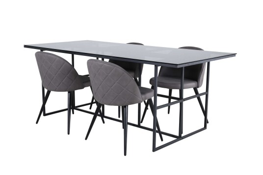 Venture Design Leif & Velvet spisegruppe Grå/svart 4 stoler & bord 200 x 90 cm