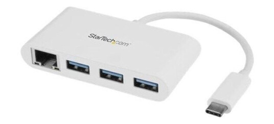 StarTech.com USB-C Hub 3-Port with Gigabit Ethernet USB-hub - 3 porter - Hvit